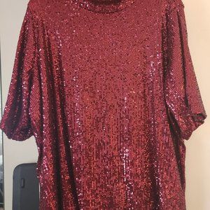 NWT CALVIN KLEIN PLUS SIZE 2X MOCK NECK SEQUIN TOP - CRANBERRY